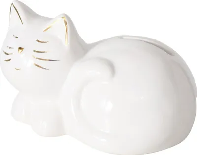 Produktbild von Spardose Katze CATTY aus Keramik, Weiß mit Gold, mit Öffnung, 12x8x7 cm