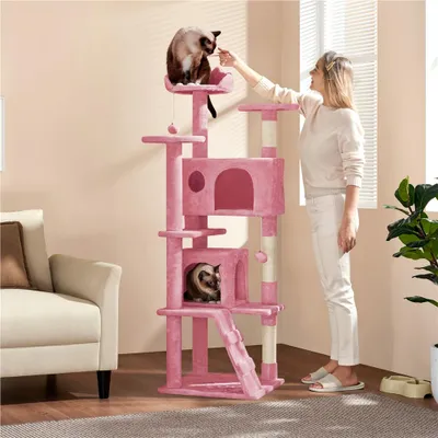 Produktbild von Yaheetech Kratzbaum 158 cm hoch, stabiler Katzenkratzbaum, Katzenbaum Katzenmöbel, Kletterbaum für Katzen, Rosa