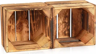 Produktbild von CHICCIE 2 Set Geflammte Obstkisten - 22 x 20 x 15cm Holzkisten Weinkisten Holz Kisten Apfelkisten Obstkiste Gebrannt