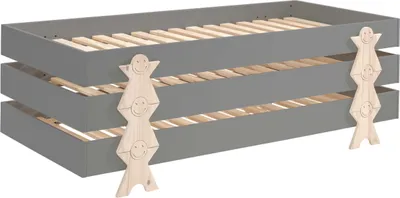 Produktbild von Kinderbett Modulo Smiley 90x200 stapelbar 3er Set - anthrazit/Kieferholz