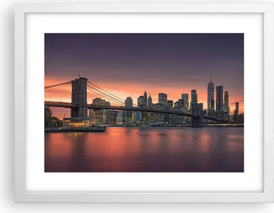 Produktbild von Gerahmtes Poster - Weißer Rahmen - New York Brücke Nacht - 40x30 cm - Wand Bild - Wanddeko - Wandbilder - Kunstposter - Wandposter - Bilderrahmen - Bilder - Kunstdruck - Wandbild - P2WAA40x30-4048