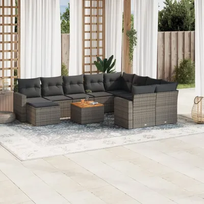Produktbild von 11-tlg. Garten-Sofagarnitur mit Kissen Grau Poly Rattan 3224415