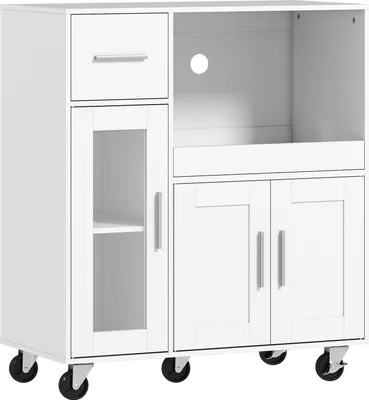 Immagine prodotto di Mobile da cucina mobile, bianco, ripiani regolabili, ruote