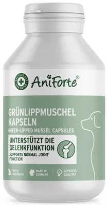 Produktbild von AniForte Grünlippmuschel Kapseln für Hunde 100 Stück – Gelenkkapseln Hund mit Glucosamin, Chondroitin & Omega-3, Vollfett 10,2%, Alternative zu Gelenktabletten Hund, Gelenke & Agilität