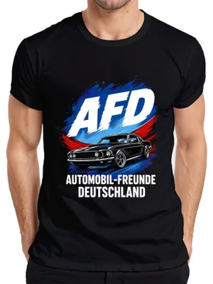 Obrázek produktu pro Tričko s potiskem "AFD Automobil Freunde Deutschland Sportwagen", pánské, černé, velikost XXL. (Sarkastický motiv.)