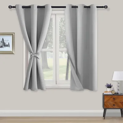 Zdjęcie produktu dla Zasłony zaciemniające z przelotkami 138 x 117 cm, 2 sztuki, szaroseledynowe, do sypialni