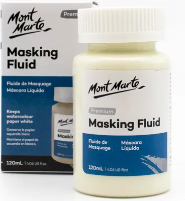 Produktbild von Mont Marte Aquarell Maskiergummi flüssig 120 ml, Masking Fluid, Abdeckfirnis - abziehbares Rubbelkrepp für präzise & kantenscharfe,nicht färbend
