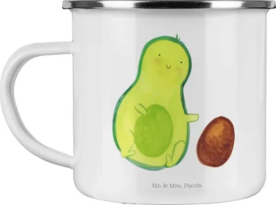 Produktbild von Mr. & Mrs. Panda Haferl Avocado Kern rollt - Weiß - Geschenk, Liebe, Baby, Emaille Becher, Kaffeepott, Pott, Tasse, Teetasse, Geburtstag, Avocados