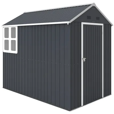 Image de Abri de jardin - Grange en métal - Acier galvanisé - Double porte - Fenêtre - Étanche - 259 x 222 cm - Gris foncé