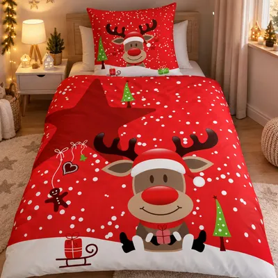 Produktbild von Rentier Bettwäsche 135x200 80x80cm kuschelige Fleece Winterbettwäsche 2-teilig X-Mas Weihnachten