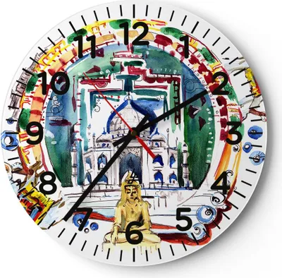 Produktbild von Wanduhr - Rund - Glasuhr - Elefanten Indien Religion Kultur - 30x30cm - Schleichendes Uhrwerk - Lautlos - zum Aufhängen bereit - Dekoration Modern - Wanddekoration aus Glas - C4AR30x30-2980