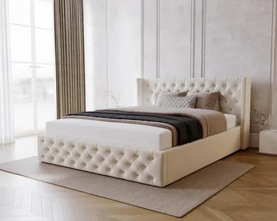 Obrázek produktu pro Manželská postel 180x200 Rolia Chesterfield, styl Glamour – čalouněná postel 180 x 200 s úložným prostorem, rošt – samet krémový