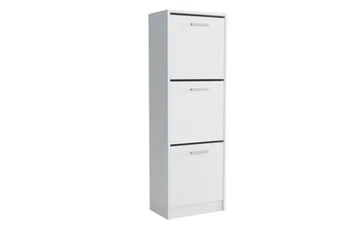 Produktbild von Schuhschrank - Schuhschrank Schmal - mit 3 Klappen - Weiß - Schuhkipper - Schuhregal - 40x18x136 cm B/T/H - Schuhablage - Modern - Sawa 3s