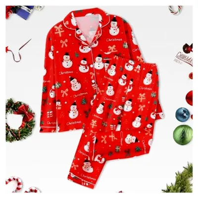 Produktbild von Damen Weihnachts Schlafanzug im Herbst-Winter Stil, Zweiteilig, Kariert, Warm und Weich, Langarm, Loungewear