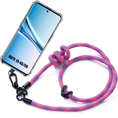 Image de Coque Silicone pour Xiaomi Redmi Note 15 5G/4G, Protection Anti-Rayures avec Bandoulière Rose