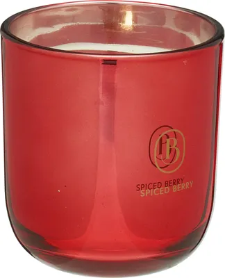 Produktbild von Duftkerze Gewürzbeeren mit Holzdocht, rotes Glas (9x9,5 cm)