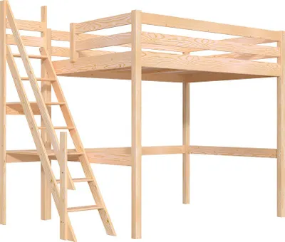 Produktbild von Hochbett 140x200 aus holz Sylvia mit Mülertreppe - Naturlack