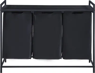 Produktbild von Wäschesammler ’Saltvik’ mit Ablage und 3 Wäschekörben Metall 75,5 x 102,5 x 38 cm Schwarz