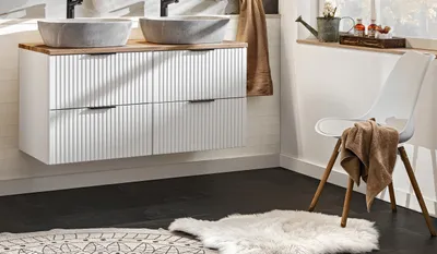 Produktbild von MONTIERT Design Badmöbel Set mit 2 Waschbecken ADEL WEISS 120 cm MDF SOFT-CLOSE Waschtisch