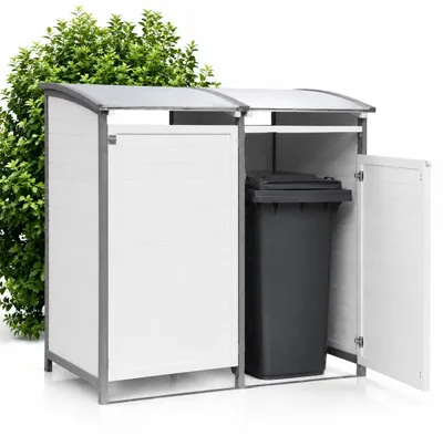 Image de Mucola Box pour poubelles 2 tonnes Habillage pour poubelles Abri pour poubelles Boîte de rangement Boîte de jardin en bois - Double box 240L