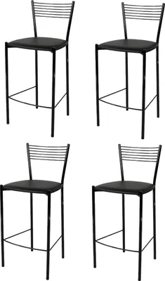 Produktbild von t m c s Tommychairs - 4er Set moderne Barhocker ELEGANCE für Küche und Esszimmer, robustes Gestell aus lackiertem Stahl, Farbe Schwarz, gepolsterte Sitzfläche mit KUNSTLEDER in der Farbe Schwarz bezogen
