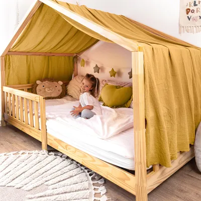 Produktbild von Himmel für Hausbett Gold aus Musselin - 320, 360 oder 420 cm