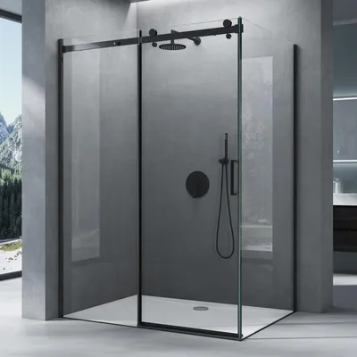 Produktbild von Mai & Mai Duschkabine mit Schiebetür 90x120x195cm Duschabtrennung 8mm ESG-Sicherheitsglas Nano-Beschichtung mit Duschtasse in Weiß Rav19 Schwarz