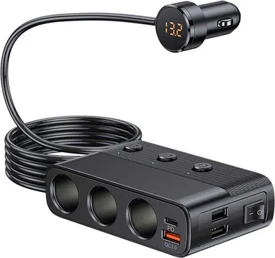 Obrázok produktu pre 12 V/24 V adaptér do zásuvky v aute s dvoma USB portmi, 127 W, QC 3.0 a PD, so samostatným vypínačom a LED voltmetrom