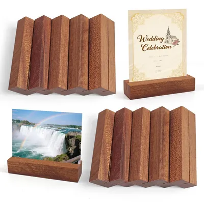 Productafbeelding van Houten kaartenhouders - 10 stuks. Ebonishouten standaard voor tafelkaarten, menukaarten, foto's, ansichtkaarten en prijslabels