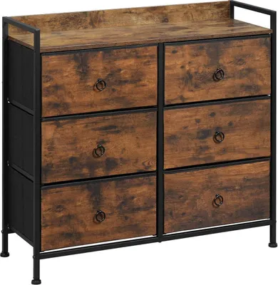 Produktbild von WOLTU Kommode mit 6 Stoffschubladen, Sideboard, Metallrahmen, Industrial Stil : Vintagebraun Farbe: Vintagebraun