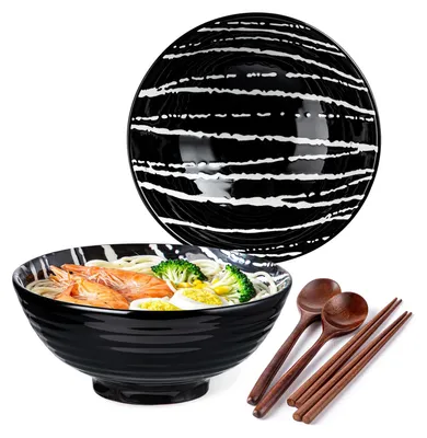Keramik-Ramenschalen Set 2er, 1183 ml, Japan-Stil, Schwarz
