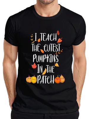 Productafbeelding van "Ik geef les aan de schattigste pompoenen in de velden." Herfst T-shirt voor heren, zwart, maat M