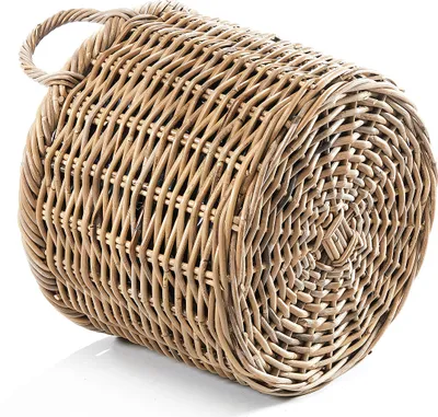 Produktbild von Kobolo Pflanzkorb im 2er Set rund aus Rattan mit Folie und Griffen in kubu grey grau - Übertopf Pflanztop Gartendeko Blumenkübel Blumenkorb Blume