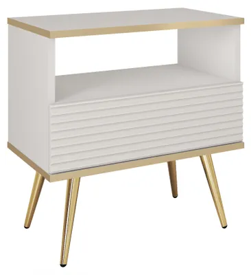 Produktbild von MOBAE AURA S54 Nachttisch 54 cm Weiß goldene Beine Nachtschrank mit Schublade Beistelltisch Schlafzimmer modern