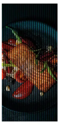 Produktbild von Akustikpaneele mit Digitaldruck Lachs01 19 x 1133 x 2400 mm Lachs Gemüse Teller MDF PET-Fasern Wandpaneele Orange Schwarz,Rot Grün 2 Einzelplatten