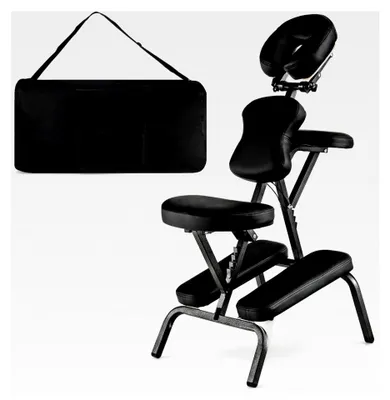 Produktbild von Faltbarer Massagesessel, höhenverstellbar von 110-120 cm, tragbarer Massagestuhl mit Tragetasche, Therapiestuhl aus Oxford-Stoff, 55 x 48 x 120 cm (Schwarz)