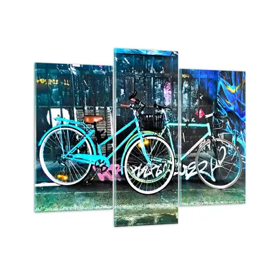 Produktbild von Bilder auf glas - Fahrräder Graffiti Straße Wand - 130x100cm - Glasbilder - Wandbilder - Kunstdruck - zum Aufhängen bereit - Wanddekoration aus Glas - Glas Bilder - Wandbild auf Glas - GCB130x100-2949