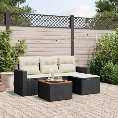 Produktbild von CLORIS 5-tlg. Garten-Sofagarnitur - mit Kissen - Schwarz Poly Rattan - Gartenmöbelgarnituren LL0000257776