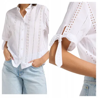 Immagine prodotto di Lee | Camicia da donna, modello "Camp", maniche a sbuffo, bottoni, colore bianco, cotone, taglia XS