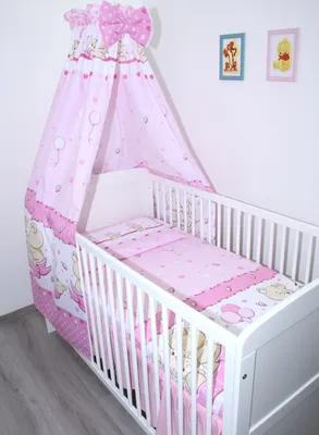 Produktbild von 4 teiliges Baby Bettset Bettwäsche mit Himmel Vollstoff - Bettausstattung - ON-03. Sweet Rosa