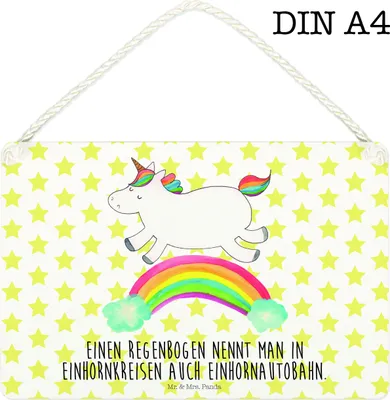 Produktbild von Mr. & Mrs. Panda Schild Einhorn Regenbogen DIN A4 - Weiß - Geschenk, Holzschild, Einhornpower, holzbild, kleine aufmerksamkeit, Erwachsenwerden, Wandbild Holz, Türschild