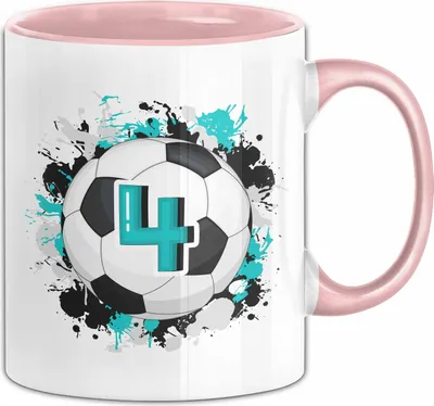 Produktbild von 4. Geburtstag Geschenk Tasse Becher Jungs Fußball Geburtstagsgeschenk  (Rosa)