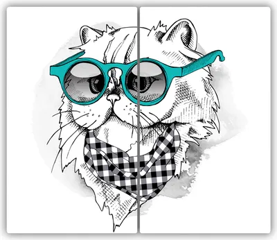 Produktbild von Tulup Glas-Herdabdeckplatte - 2x30x52cm - Glaskeramikkochfeld-Abdeckung Spritzschutz Zweiteilig Katze mit Brille