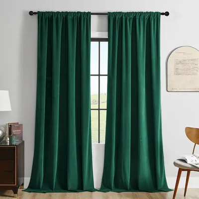 Immagine prodotto di Tende oscuranti in velluto, color verde scuro, set di 2, dimensioni 132 x 280 cm, con passacorda per drappeggi