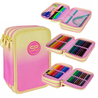 Zdjęcie produktu dla Piórnik szkolny Coolpack Jumer z 3 przegrodami z gradientowymi dodatkami brzoskwiniowy e67614