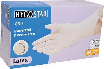 Produktbild von HYGOSTAR Latex Handschuh "GRIP" XL puderfrei M weiß 100 Stück