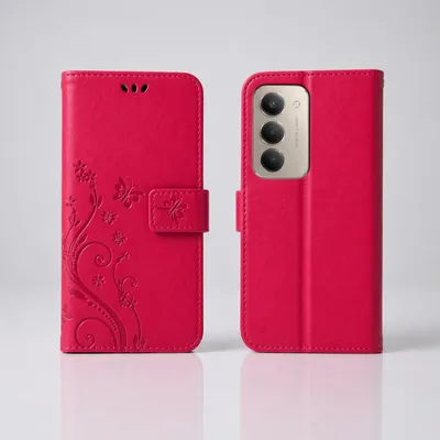 Produktbild von Handy Tasche für Xiaomi Redmi 15 5G Schutz Hülle Handyhülle mit Blumenmuster Klapp Hülle mit Standfunktion und Kartenfächer Farbe: Pink
