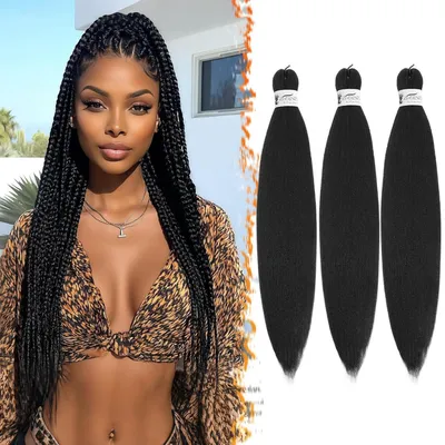 Immagine prodotto di Flechthaar da 66 cm, confezione da 3, colore nero, materiale sintetico, ideale per trecce africane e trecce a uncinetto