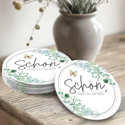 Produktbild von 50 Bierdeckel Schön, dass du da bist, Floral Butterfly Salbeigrün Rund Hochzeit