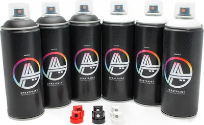 Produktbild von Double A Spraypaint Sprühdosen Set schwarz weiß 6 Spraydosen 400ml matt inkl. Sprühaufsätze